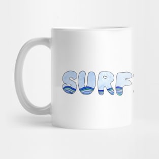 Surfing Bubble Letter Design with Watercolors Mug